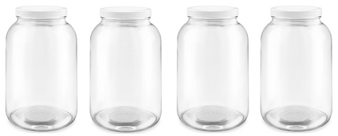 4 Glass Clear One Gallon Storage Bottles with Plastic Lids