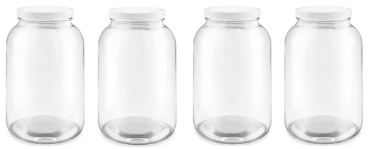 4 Glass Clear One Gallon Storage Bottles with Plastic Lids