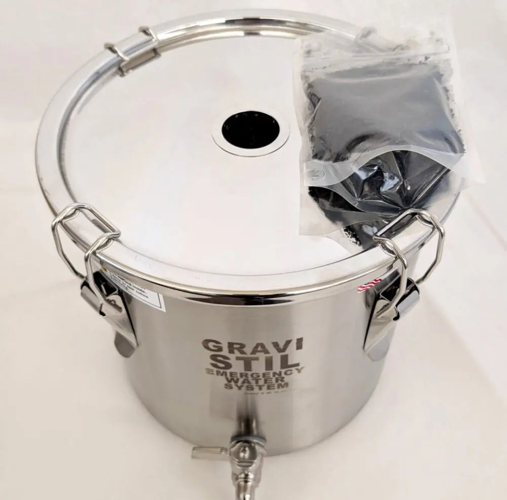 Enhanced Solar Powered Emergency Survival Water Distiller Multi-Purpose Distiller and Gravity Filter Combination with Auto Fill Feature and Stainless Steel Drip Tube