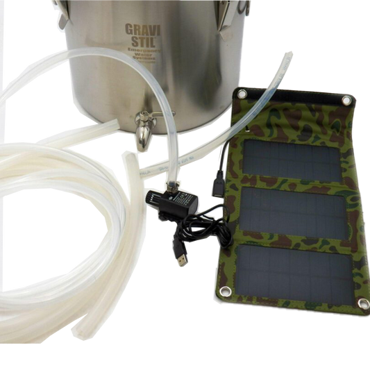Enhanced Solar Powered Emergency Survival Water Distiller Multi-Purpose Distiller and Gravity Filter Combination with Auto Fill Feature and Stainless Steel Drip Tube