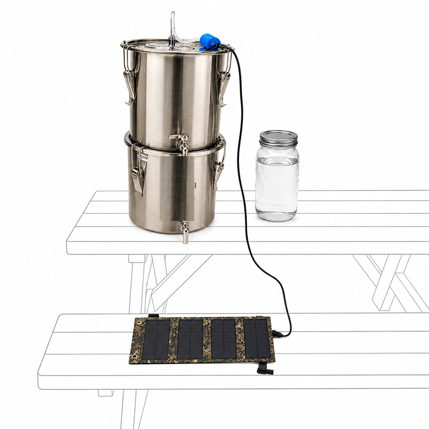 Enhanced Multi-Purpose Emergency Off-Grid Survival Distiller – With Solar Powered Pump