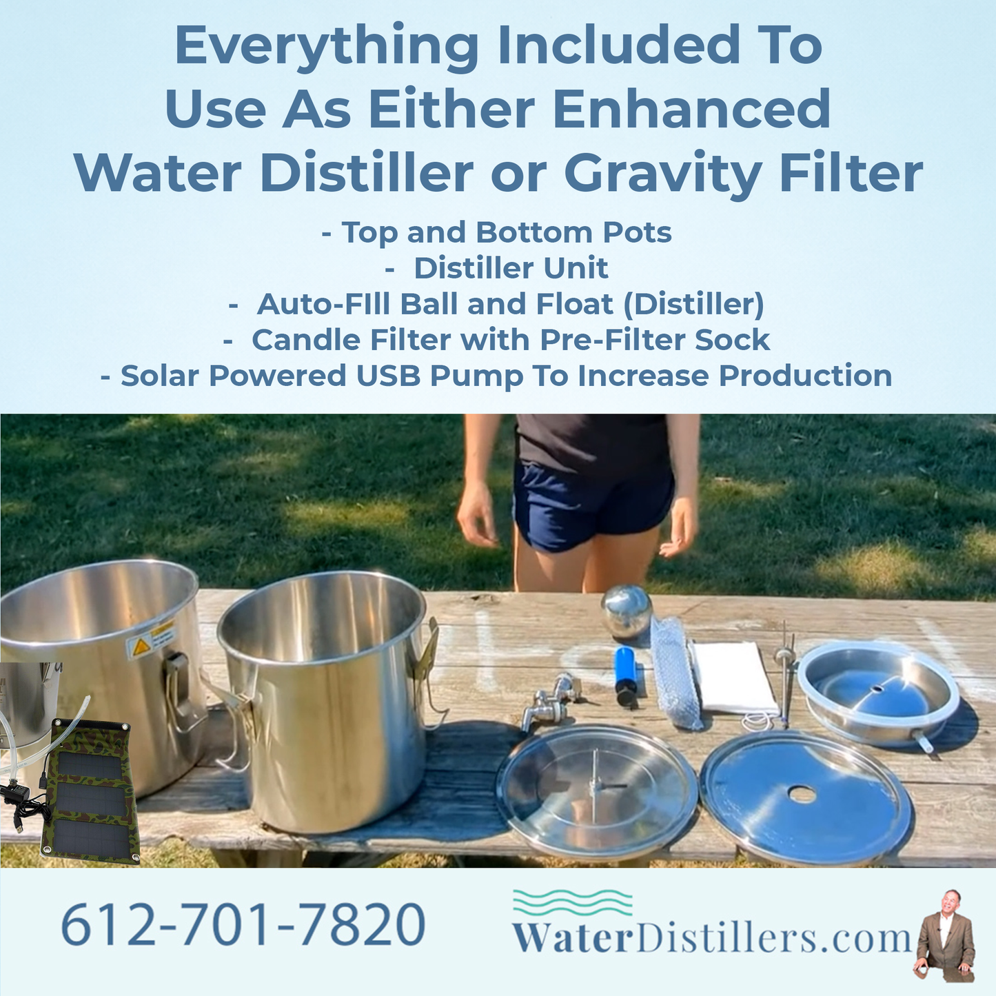 Enhanced Multi-Purpose Emergency Off-Grid Survival Distiller – With Solar Powered Pump