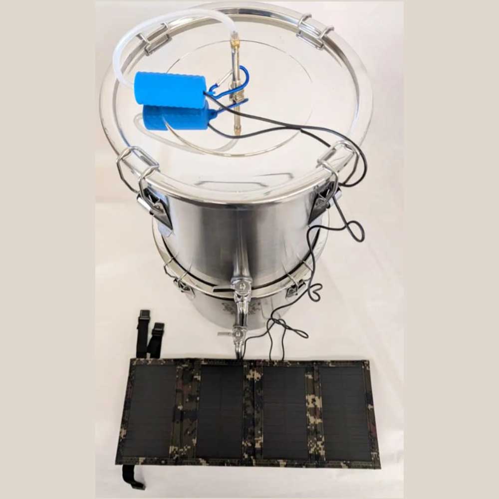 Enhanced Solar Powered Emergency Survival Water Distiller Multi-Purpose Distiller and Gravity Filter Combination with Auto Fill Feature and Stainless Steel Drip Tube