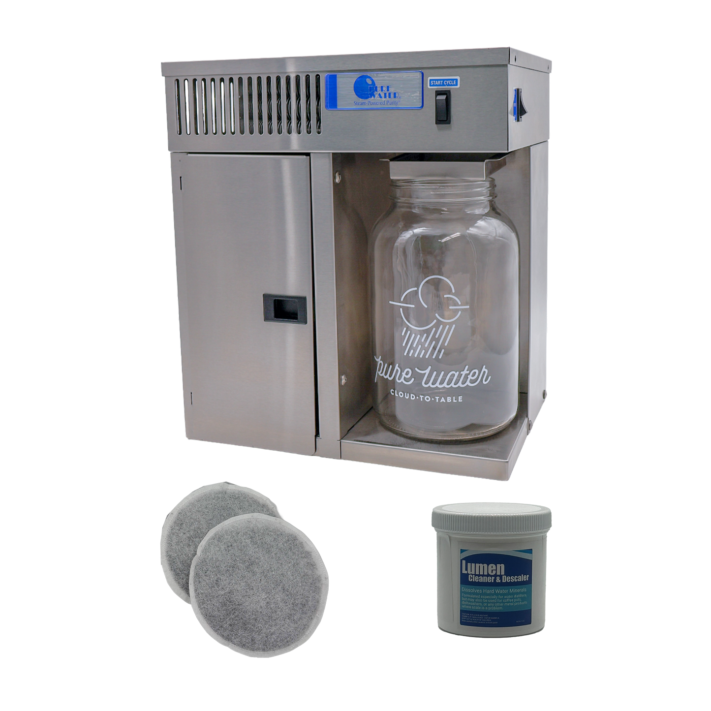 Pure Water Mini Classic CT Water Distiller Bundle with 2 Post Filters and Descaler