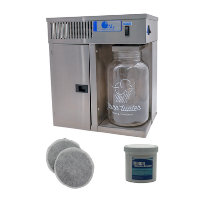 Pure Water Mini Classic CT Water Distiller Bundle with 2 Post Filters and Descaler