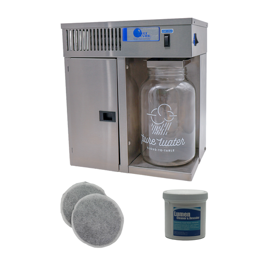 Pure Water Mini Classic CT Water Distiller Bundle with 2 Post Filters and Descaler