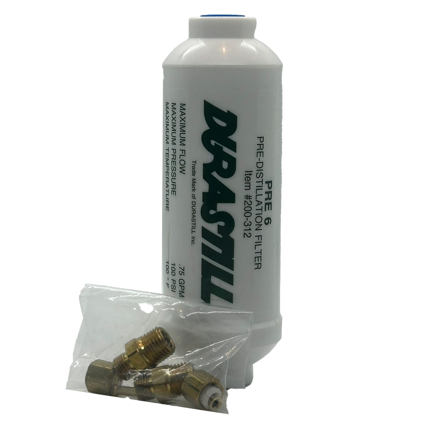 Single Durastill Pre-Filter with fittings #WD400-443 6" Original Manufacturer Equipment