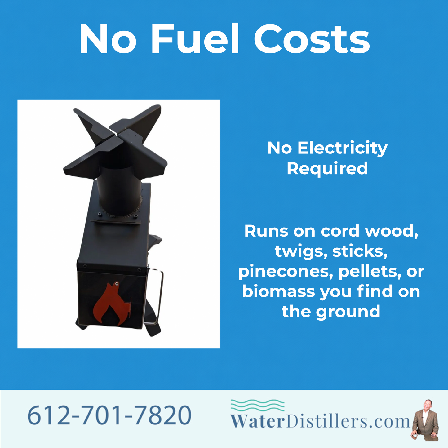 Rocket Stove for Non-Electric Emergency Water Distillation And Off-Grid Heat Source
