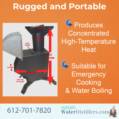 Rocket Stove for Non-Electric Emergency Water Distillation And Off-Grid Heat Source