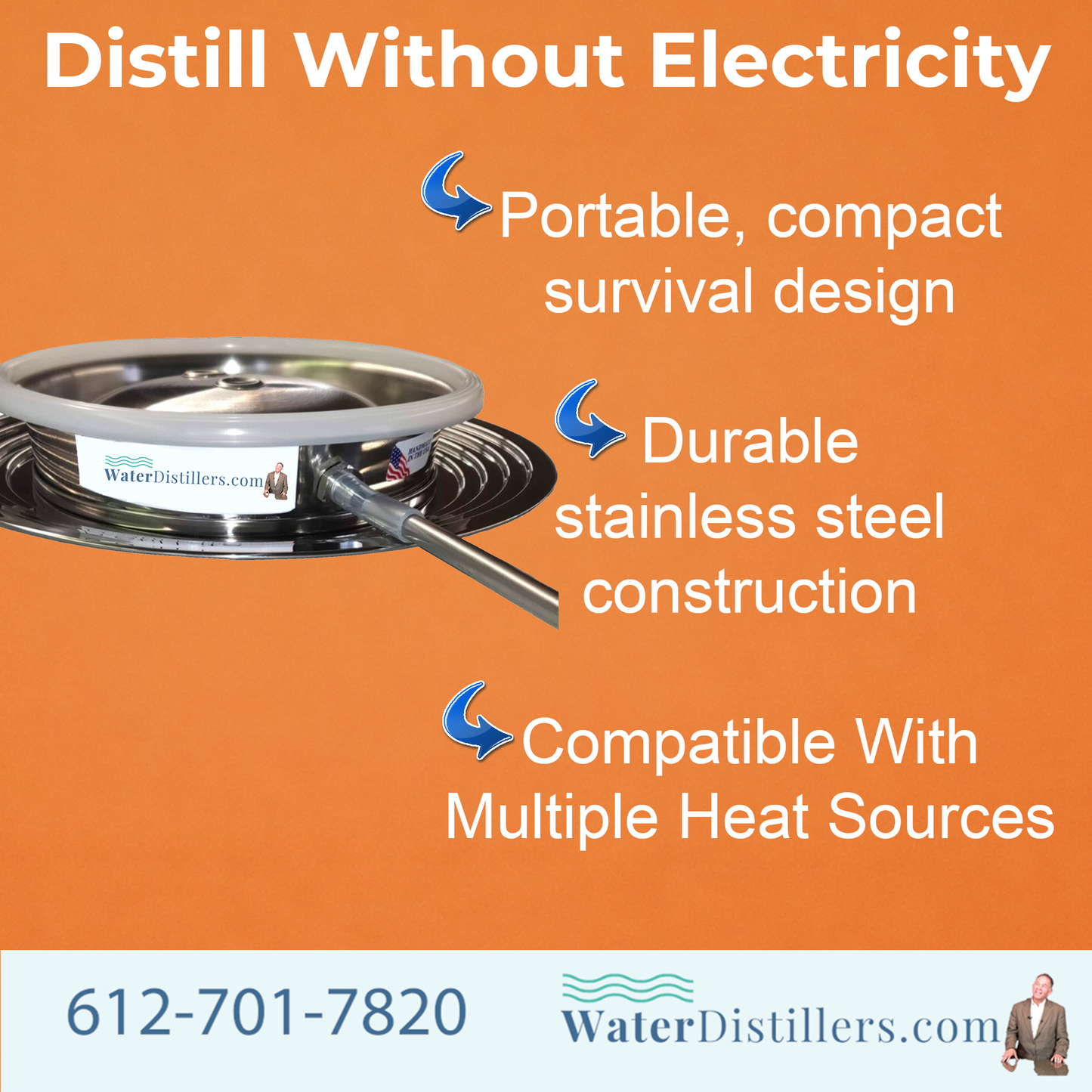 Survival Non‑Electric Compact Water Distiller for Emergency and Survivor Situations