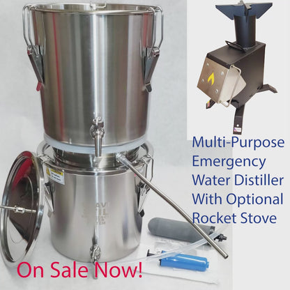 Special Bundle Emergency Survival Water Distiller Multi-Purpose Distiller and Gravity Filter Combination PLUS Rocket Stove